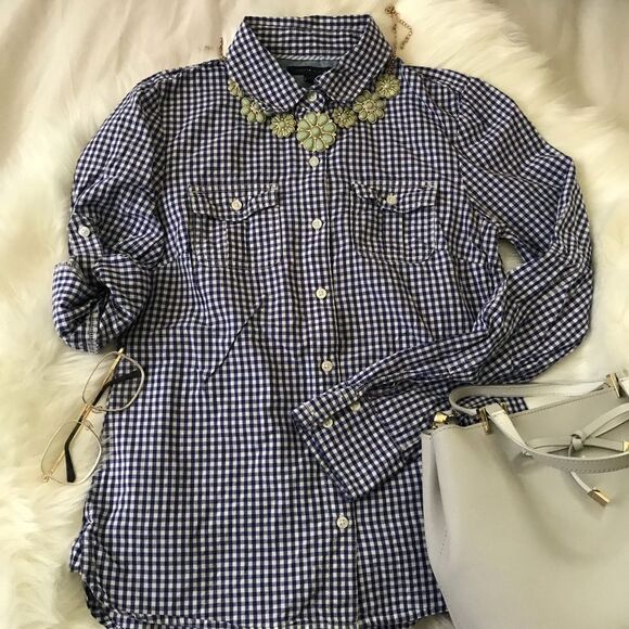 XS blue white gingham Tommy Hilfiger button up - Picture 1 of 3